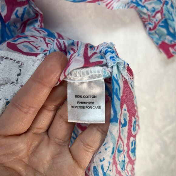 Casey Key Top Womens Plus Size 2X Crochet Ruffle 3/4 Sleeve Sheer Tunic Beachy - Picture 7 of 9